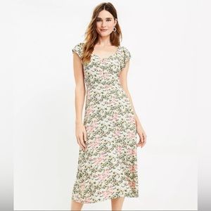 Loft - Petite Floral Cap Sleeve Button Midi Dress